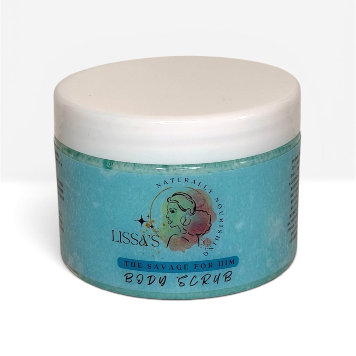 Jar of Lissa's Body Scrub on a white background