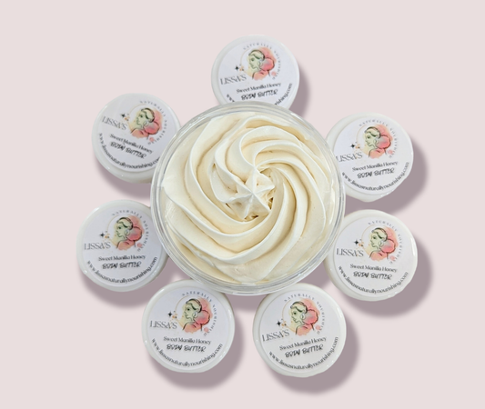 Whipped cocoa and shea body butter vanilla and honey type scent.